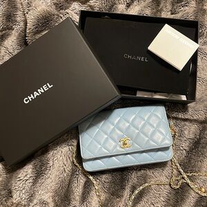 Blue Chanel Quilted wallet chain purse